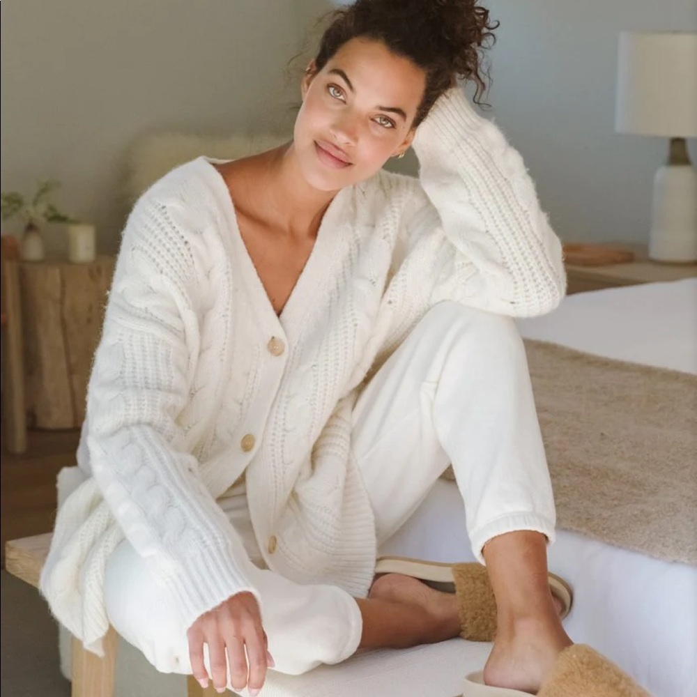 Jenni Kayne Cream Cable Knit Button Cardigan